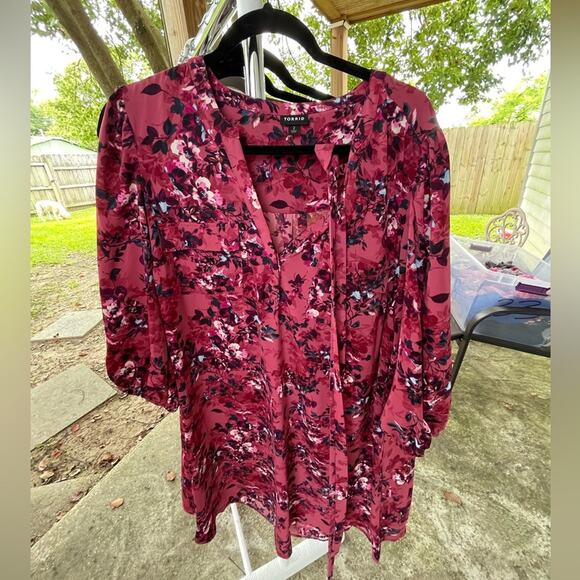 Torrid Pink Mini Studio Crepe de Chine Shirt Dress - Floral Purple Pink - EUC 2X - Picture 2 of 6